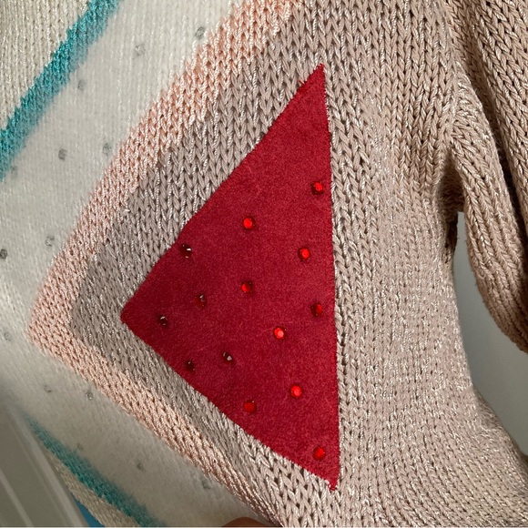 Vintage 80s Nannell Geometric Novelty Hand Knit Sweater Sz S - Picture 8 of 13